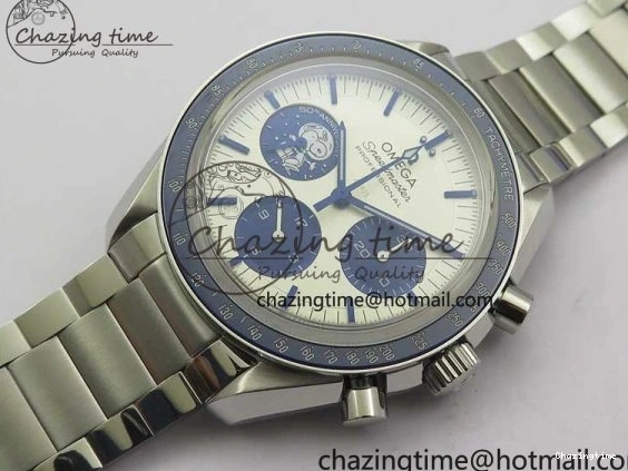 0111 Speedmaster SS Snoopy Apollo OMF Best Edition White Dial on SS Flat link Bracelet Venus Trendy 7882